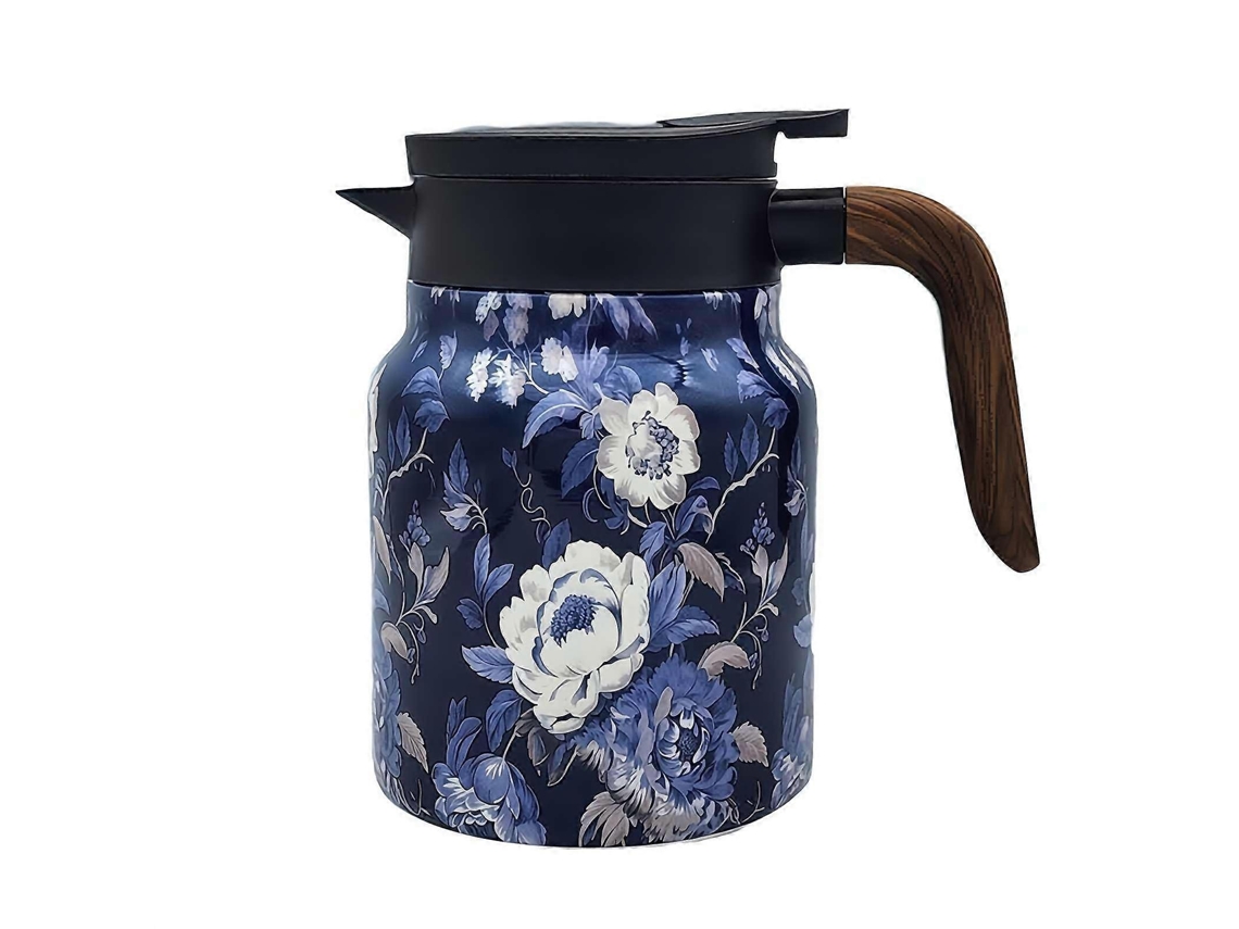 Jarra Térmica Para Café Com Infusor De Chá Integrado, 1000ml, Em Aço Inox Com Estampa Floral Vintage.
