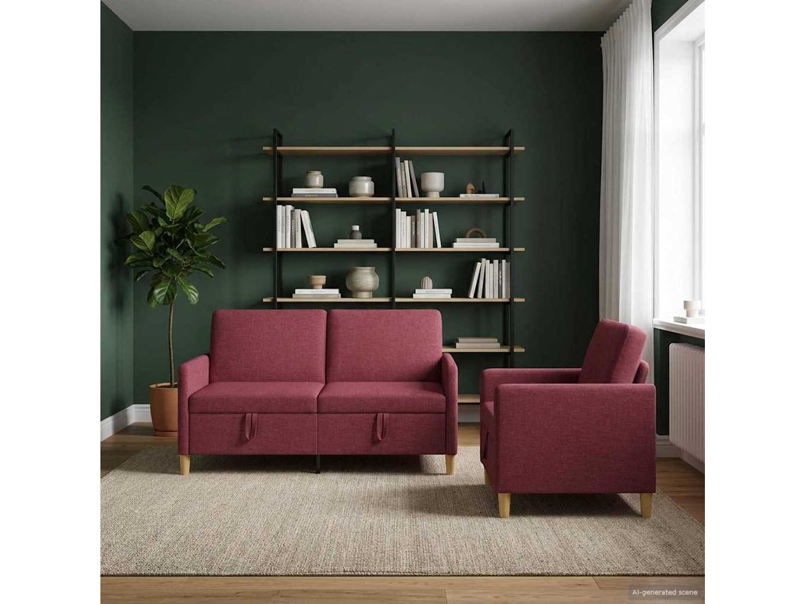 Vidaxl Conjunto De Sofá Com Armazenamento 2 Pcs Vinho Vermelho