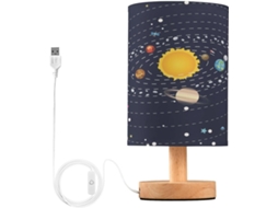 Luminária De Mesa Led Mnsruu Planetas Sistema Solar, Com Portas De Carregamento Usb E Cúpula Linho Para Quarto, Sala De