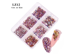 Kit De Acessórios Para Nail Art Com Strass De Base Plana (3 Caixas)caixa Com 6 Compartimentos Contendo Strass, 12 Strass Rosa Claro Ab