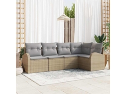 Vidaxl Conjunto De Sofá De Jardim 5 Unid. Bege E Cinza Claro Vime Pe
