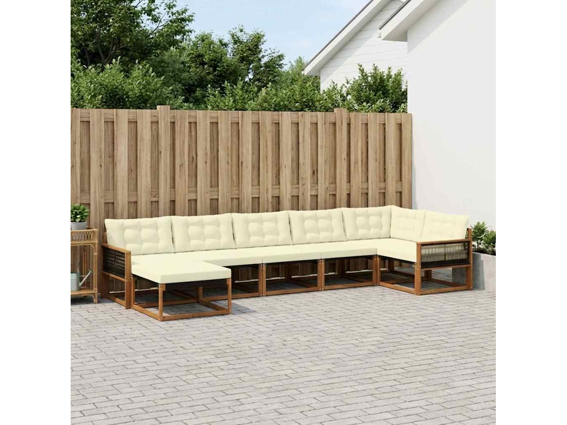 Vidaxl Conjunto De Sofás Para Exterior 7 Unid. Natural E Creme
