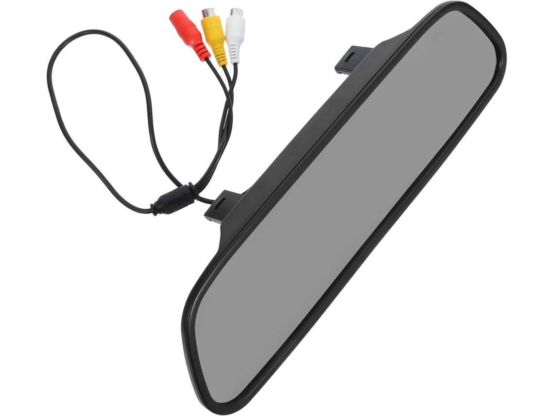 Espelho retrovisor automotivo em tecido de 5 camadas com duas entradas AV e tela LCD em ABS preto.