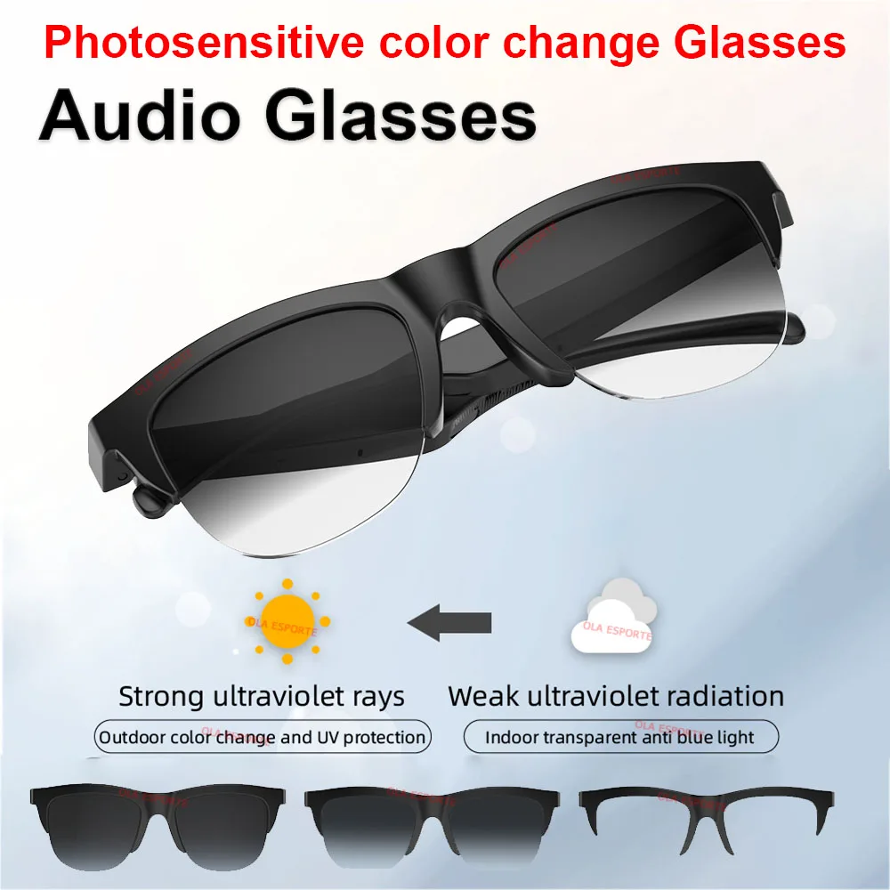 Óculos de Sol Inteligentes MDUG com Mudança de Cor, Bluetooth, Fones, Anti luz Azul, à Prova D'água, UV