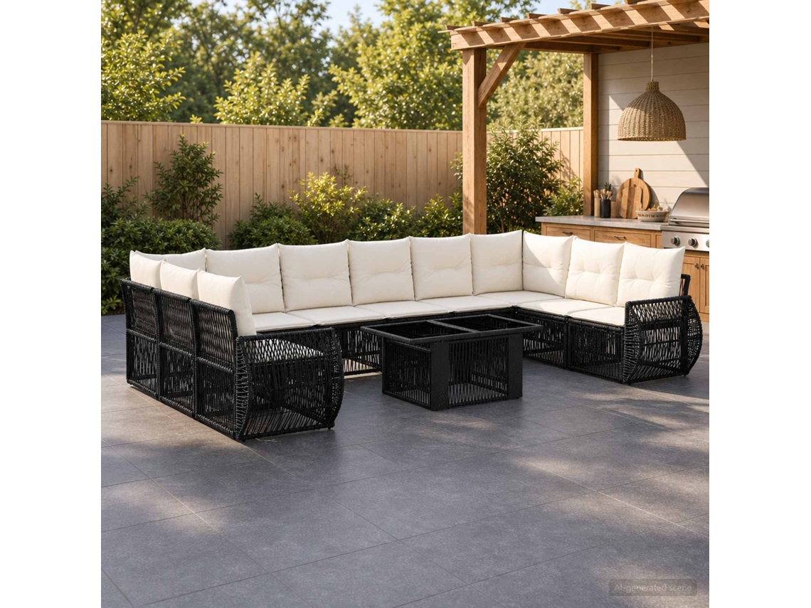 Vidaxl Conjunto De Sofá De Jardim 11 Unid. Preto E Branco Creme