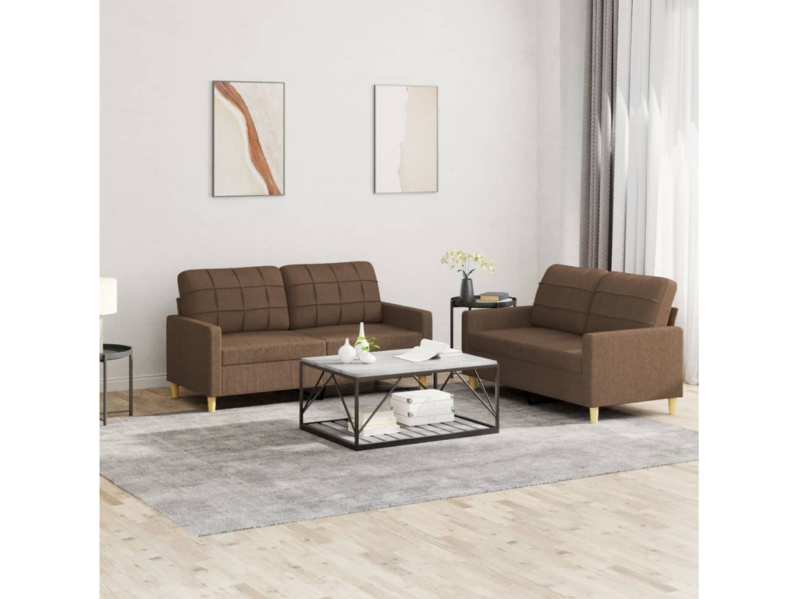 Vidaxl 2 Pcs Conjunto De Sofás Com Almofadões Tecido Castanho