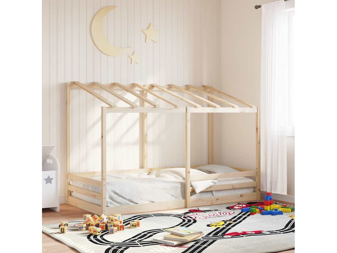 Vidaxl Cama Infantil Com Telhado 90x200 Cm Madeira De Pinho Maciça