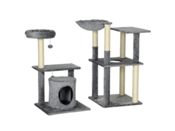 Arranhador Grande 144 Cm Torre Com Poste De De Sisal Cama Caverna Plataformas E Bolas Suspensas 49x49x144 Cinza