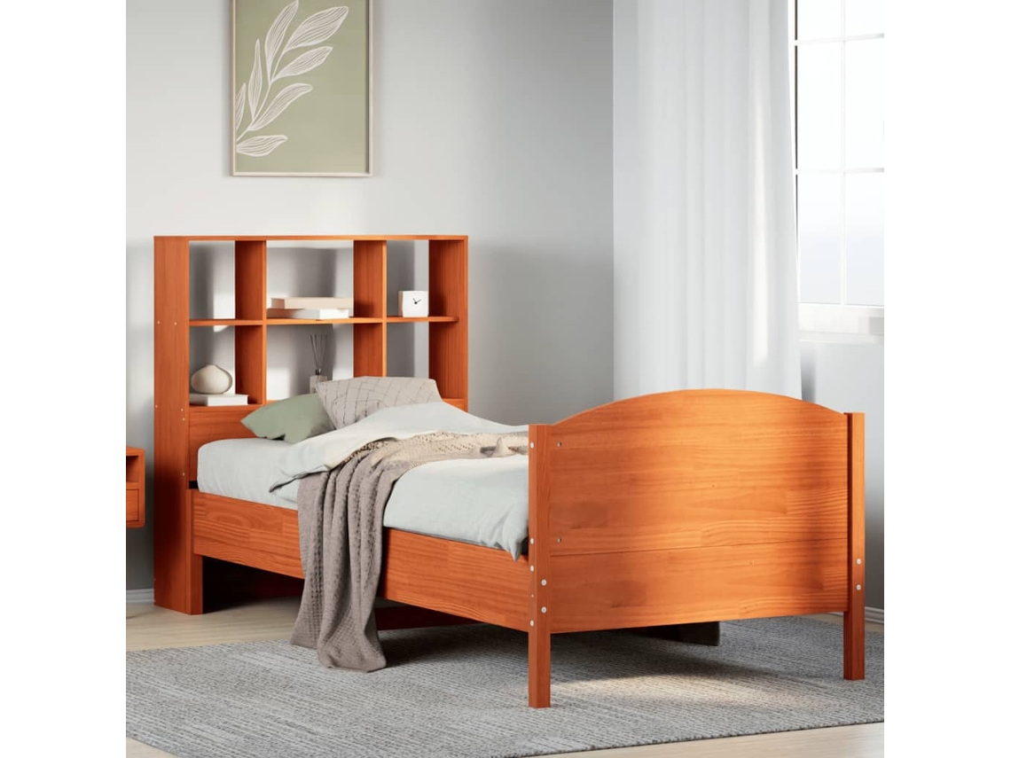 Vidaxl Cama C/ Estante Sem Colchão 100x200cm Pinho Maciço Castanho-mel