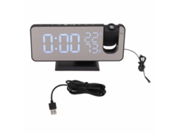 Despertador digital LED Baok com projeção e rádio FM para quarto, preto.