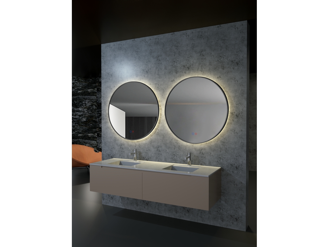 Espelho com Sensor Redondo Led On/Off Moldura Preta Anti-Embaciamento 80 MICE COLLECTION