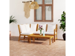 Vidaxl 4 Pcs Conj. Lounge Jardim C/ Almofadões Cor Creme Acácia Maciça