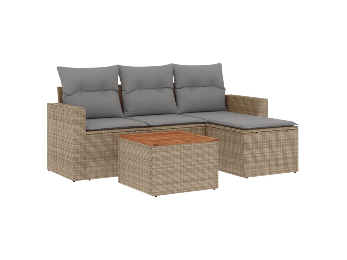 Conjunto de 5 Sofás Jardim com Almofadões Vime Pe Bege Misturado MAISON EXCLUSIVE