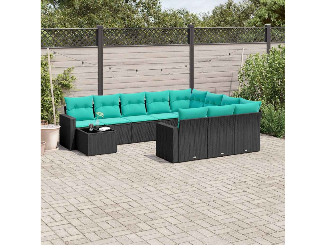 Vidaxl Conjunto De Sofá De Jardim Com 11 Peças E Almofadas Em Rattan Sintético Preto