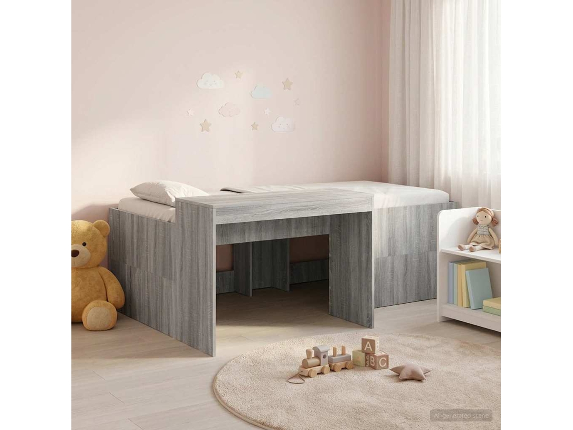Vidaxl Cama Alta Para Crianças Com Mesa Sonoma Cinzento