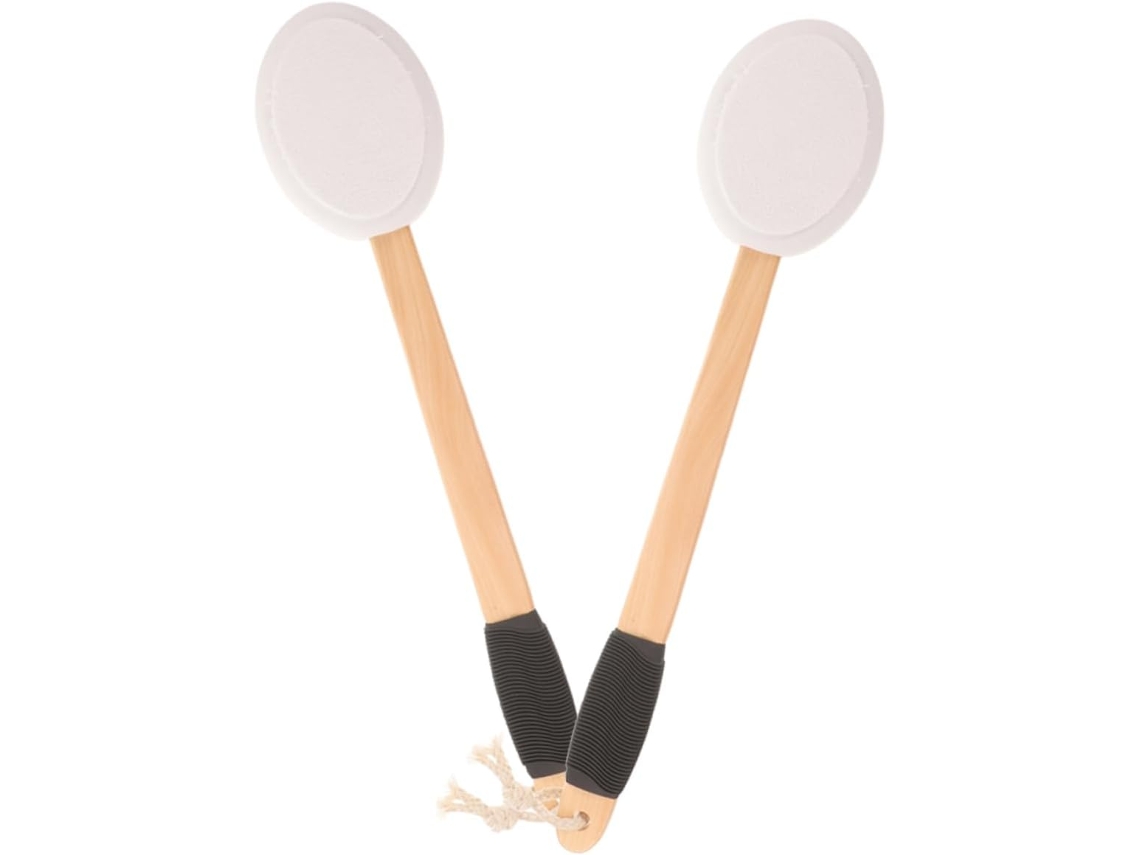 Conjunto De 2 Escovas Banho Pretas Compridas Com Cabo Madeira Curvado E Esponja Macia, Escova Corporal Antiderrapante
