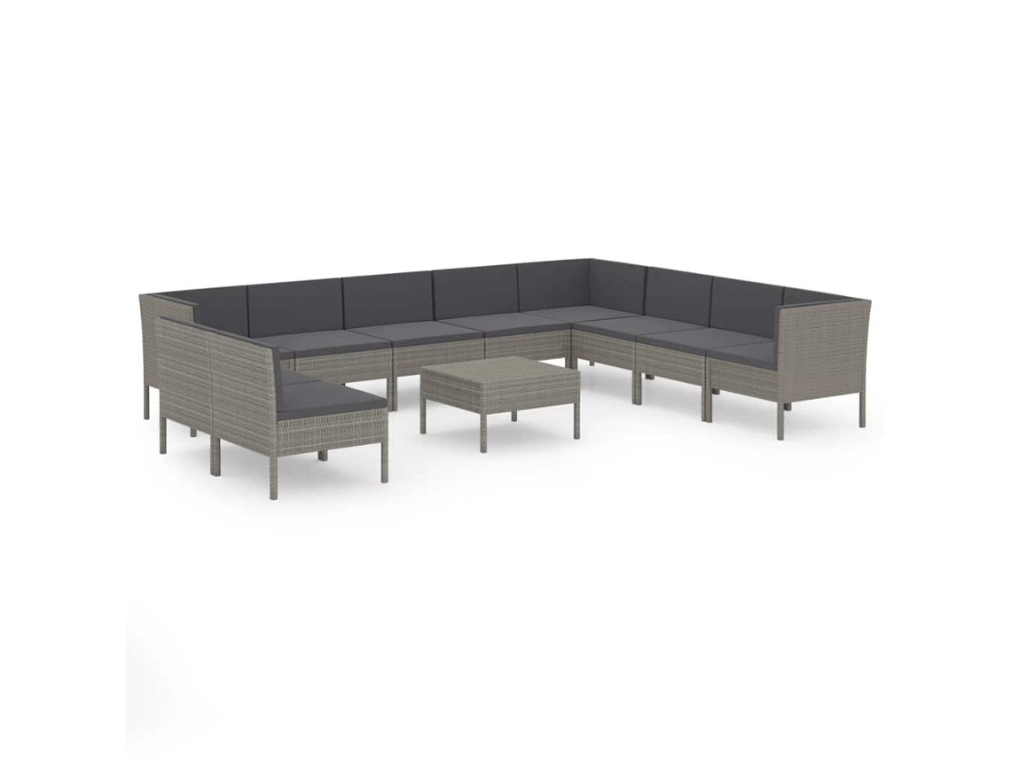 Maison Exclusive - 11 Pcs Conjunto Lounge De Jardim C/ Almofadões Vime Pe Cinzento
