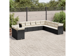 Jogo de Sofá Jardim 11 Peças C/ Almofadões Vime Pe Preto Dkd Home Decor