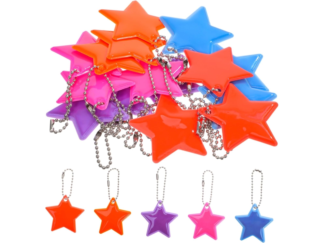 Conjunto Osaladi com 15 Pins Refletivos em Formato de Estrela, Chaveiros Refletivos para Mochilas, Acessórios para Noite