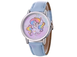 Relógio Feminino de Luxo com Pulseira de Couro Dial Redondo Quartzo Azul Claro