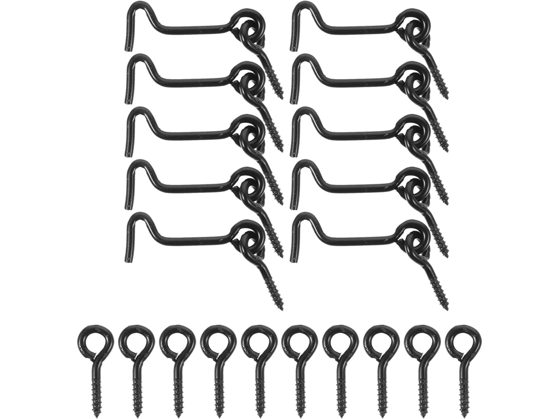 Fecho De Gancho E Olhal, 10 Pares, Aço Carbono Preto Com Fusos, Design Giratório Janelas E Portas