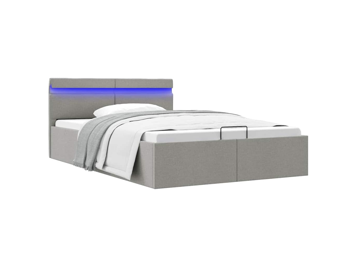 Vidaxl Cama Hidráulica C/ Arrumação Led 120x200 Cm Tecido Cinza-claro