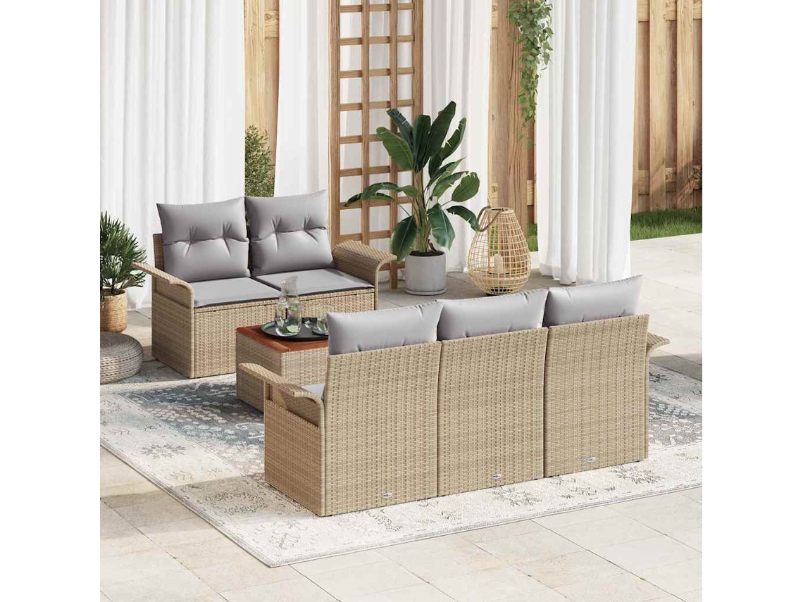 Vidaxl Conjunto de Sofá de Jardim com Almofada 6 Pcs Bege Vime Pe