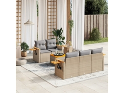 Vidaxl 6 Pcs Conjunto De Sofás P/ Jardim Com Almofadões Vime Pe Bege