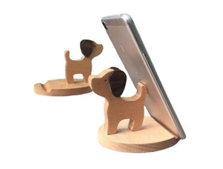 Suporte Para Celular Em Madeira De Faia, Estilo Cachorrinho.