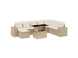 Conjunto de 9 Sofás para Jardim com Almofadões Vime Pe Bege MAISON EXCLUSIVE (90x200 cm)