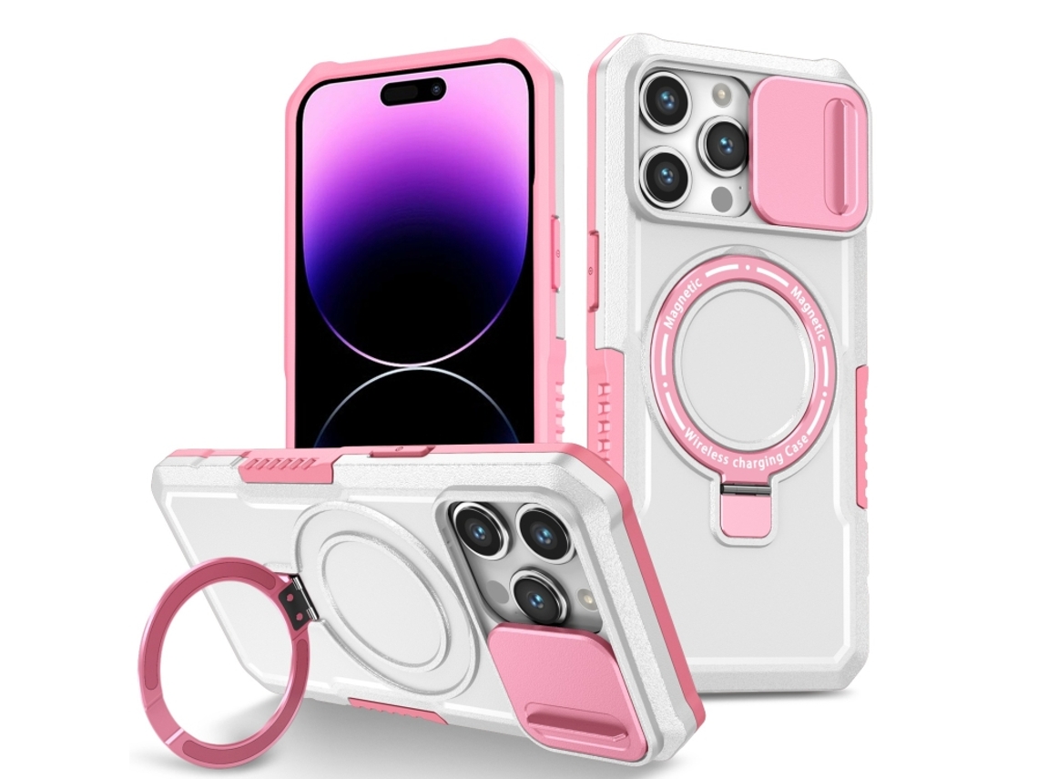 Capa Zruxe Compativel Com Iphone 14 Pro Max (sliding Camshield - Magsafe - Tpu Hybrid Pc - Rosa - Branco)