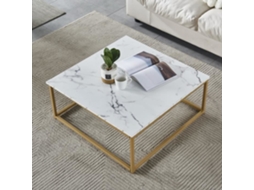 Mesa Baixa Quadrada Muebles Cosy, Estrutura Em Metal Dourado, Tampo Em Mdf Com Acabamento Em Papel Imitando Mármore, Estilo Escandinavo Meubles Cosy