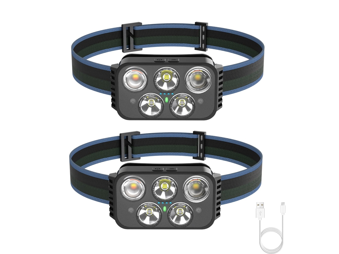 Kit Com 2 Lanternas De Cabeça Led Recarregáveis ​​de 400 Lúmens Com Sensor, 6 Modos E Luz Vermelha E Branca (preta)