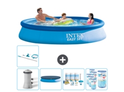 Piscina Inflável Redonda INTEX Easy Set 366 X 76 Cm Azul Inclui Bomba Cobrir Pacote de Manutenção Filtros Kit de Limpeza