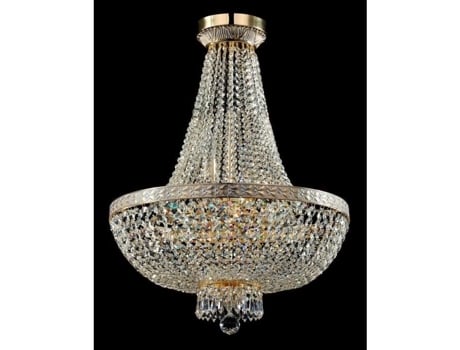Lustre Grande Em Ouro E Cristal, 8 Luzes, E14 Bella