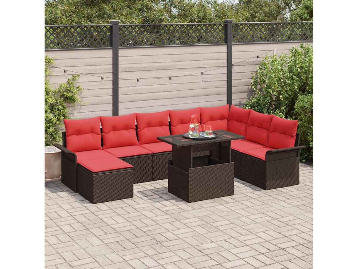 Vidaxl Conjunto De Sofá De Jardim 9 Unid. Castanho Vime Pe