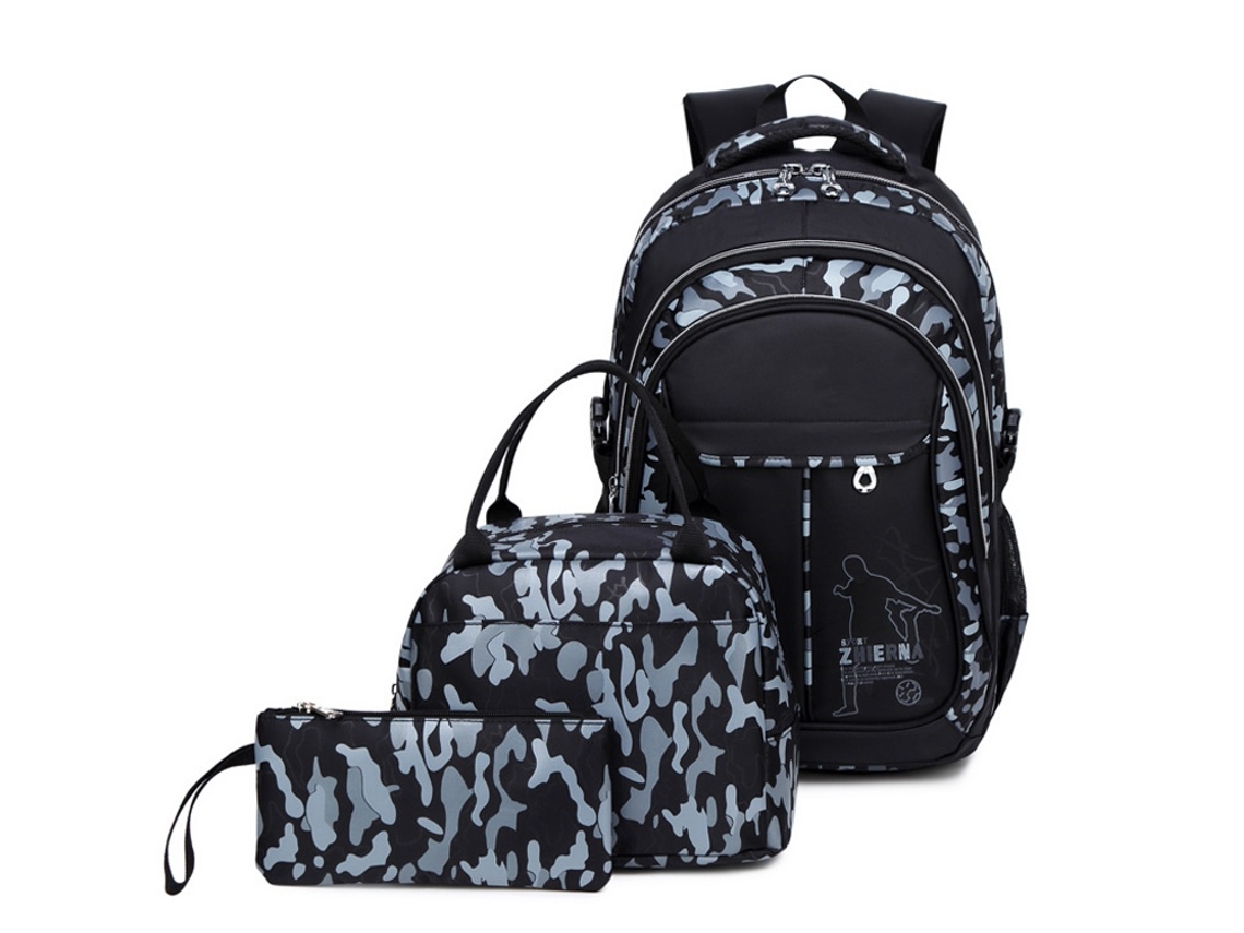 Conjunto De Mochila Escolar Infantil, Portátil Até 14 Polegadas, Material Nylon, Impermeável, Com Lancheira E Estojo Elysve