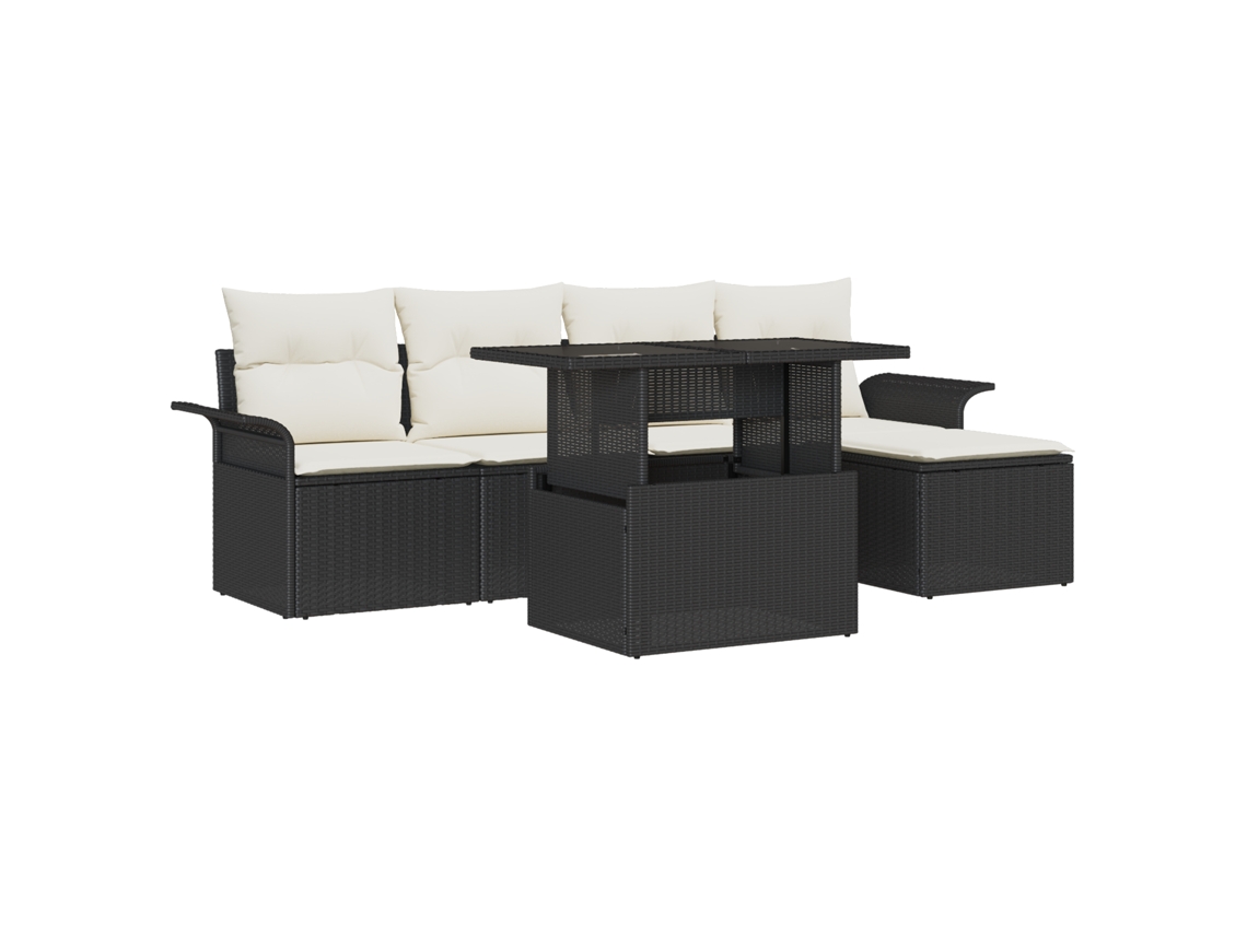 Conjunto 8 Conjunto De Móveis Para Exterior Vidaxl Preto Vime Pe (297,5 X 132,5 X 85 Cm)