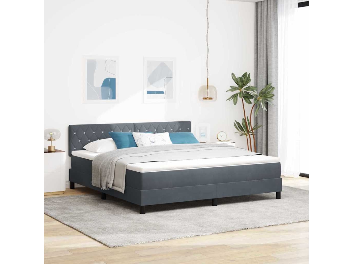 Vidaxl Cama Box Spring Led Cinza Escuro 180 X 200 Cm Veludo