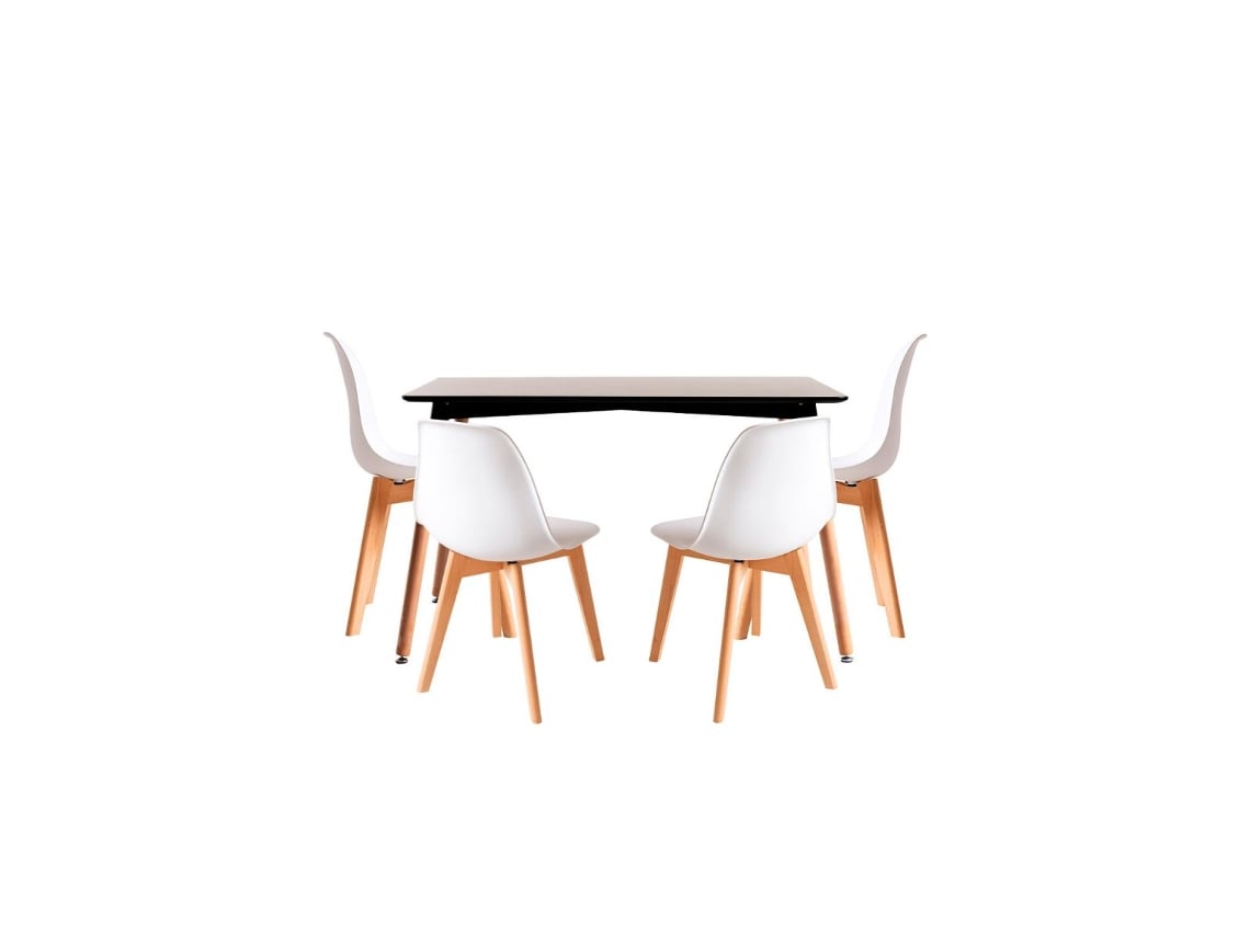 Conjunto Mesa Tower Retangular 120 X 80 Cm Preta E Pack 4 Cadeiras Kelen - Branco