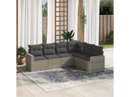 Vidaxl 6 Pcs Conjunto Sofás De Jardim Com Almofadões Vime Cinzento