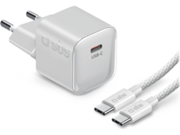 Kit Carregador SBS Gan Mini 40W+ Cabo USB-C (Branco)