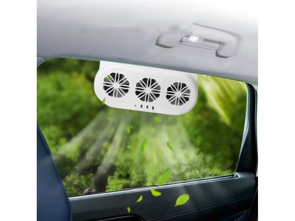 Ventilador para carro com porta USB - Branco - Energia solar - Exaustor para carro com 3 saídas - Ventilador elétrico de refrigeração