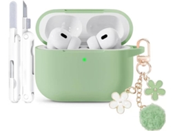 Capa de Silicone para Airpods Pro 4 com Chaveiro Brilhante e Kit de Limpeza Verde PANOONA