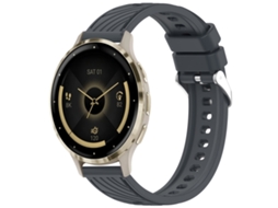 Bracelete Para Garmin Venu 3s (18mm) - Silicone - Textura Listrada - Fivela De Aço Prate Cinza Escuro