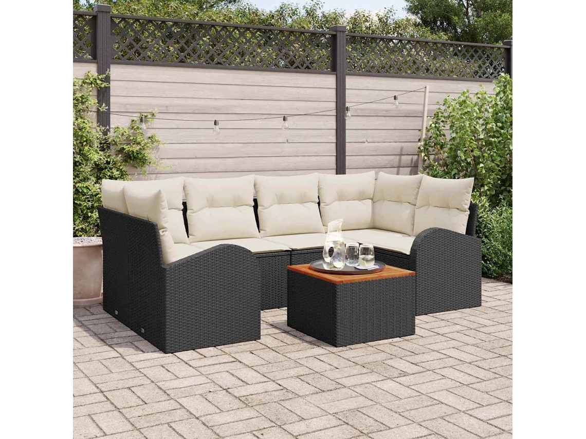 Vidaxl Conjunto De Sofá De Jardim 7 Unid. Preto E Creme Vime Pe