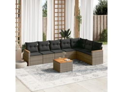 Vidaxl 8 Pcs Conjunto Sofás de Jardim C/ Almofadões Vime Pe Cinzento