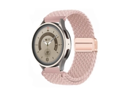 Pulseira esportiva elástica e respirável em nylon trançado com fecho magnético para Huawei GT6 GT5 Samsung Watch7 rosa