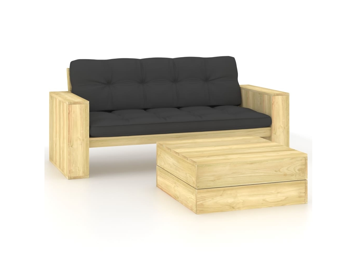 Vidaxl 2 Pcs Conjunto Lounge De Jardim Com Almofadões Pinho Impregnado