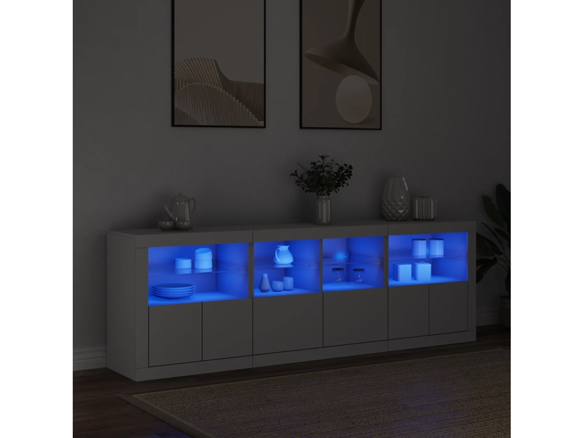 Vidaxl Aparador Com Luzes Led 202x37x67 Cm Branco